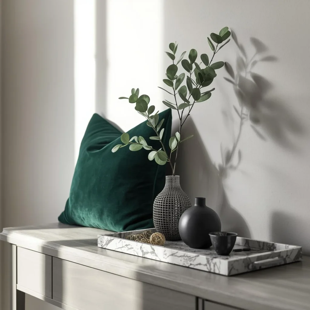 Neutral tonal living room with warm white walls and layered beige textiles