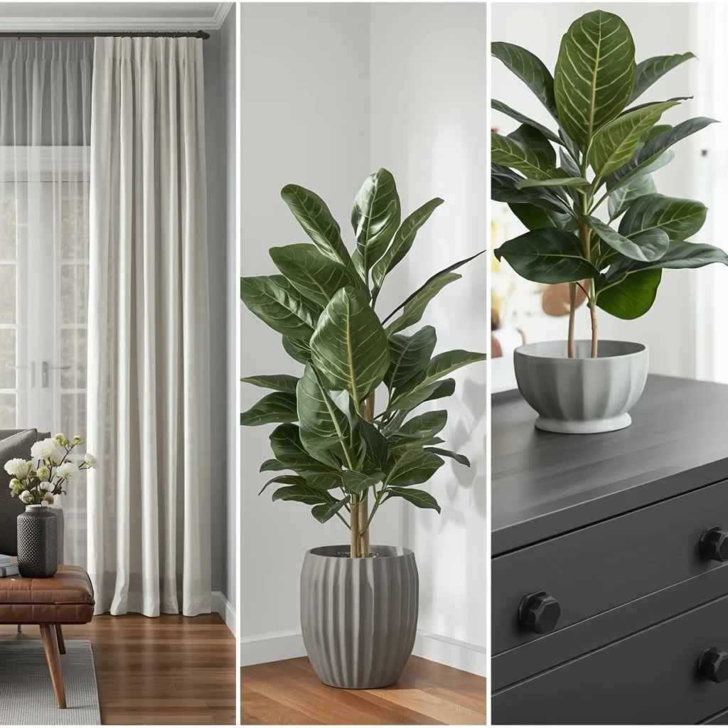 Large wall mirror, velvet pillows, and glass coffee table budget upgrade trio
