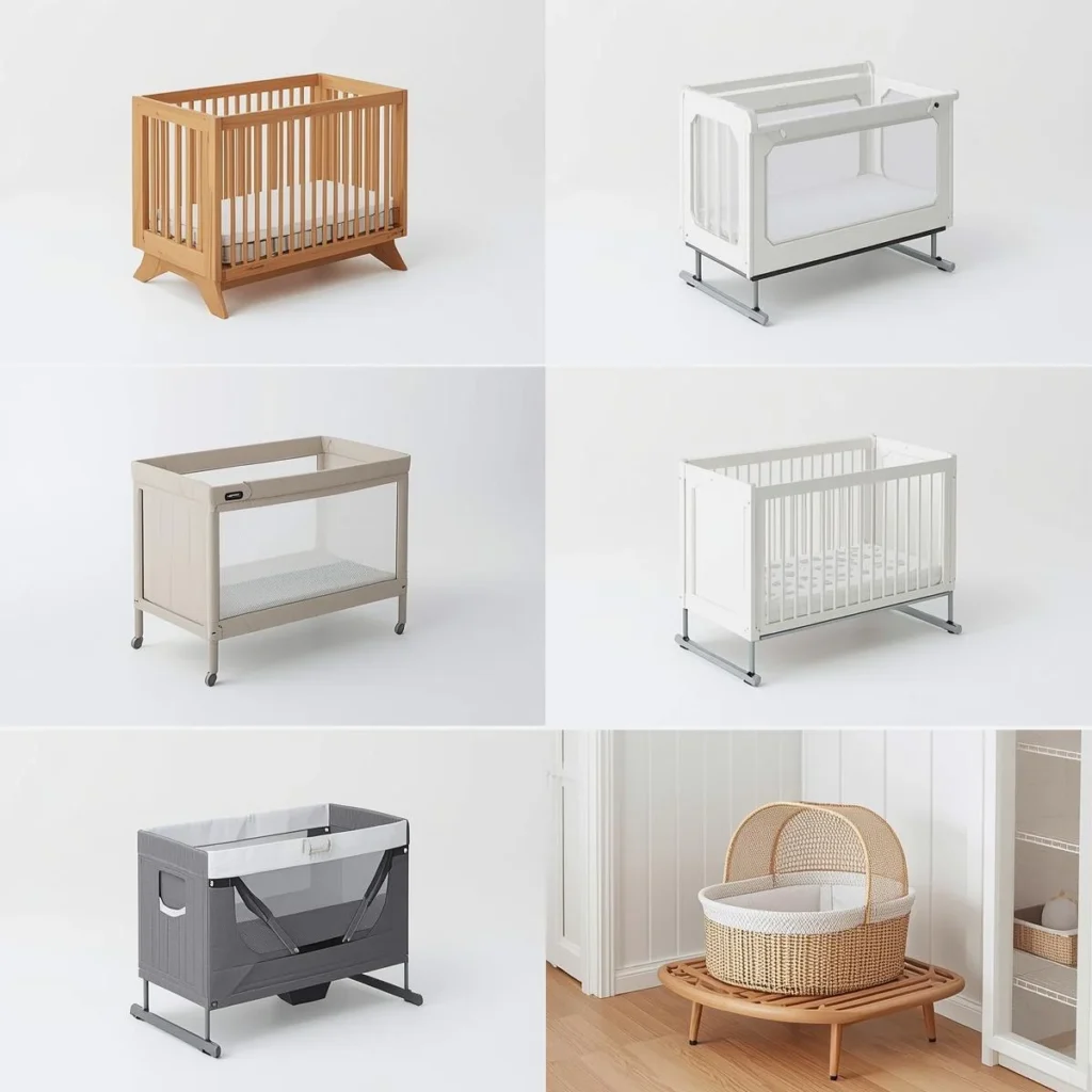 Mini crib in a small nursery corner, one of the best cots for small spaces
