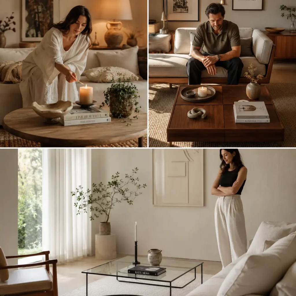 How to style a coffee table with a tray, books, a candle and fresh flowers