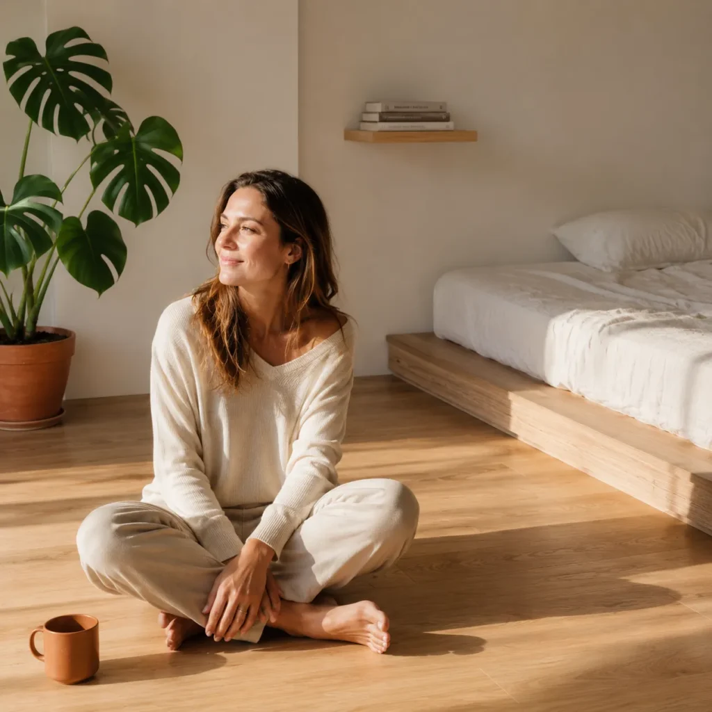 Minimal studio apartment with only a few pieces of furniture