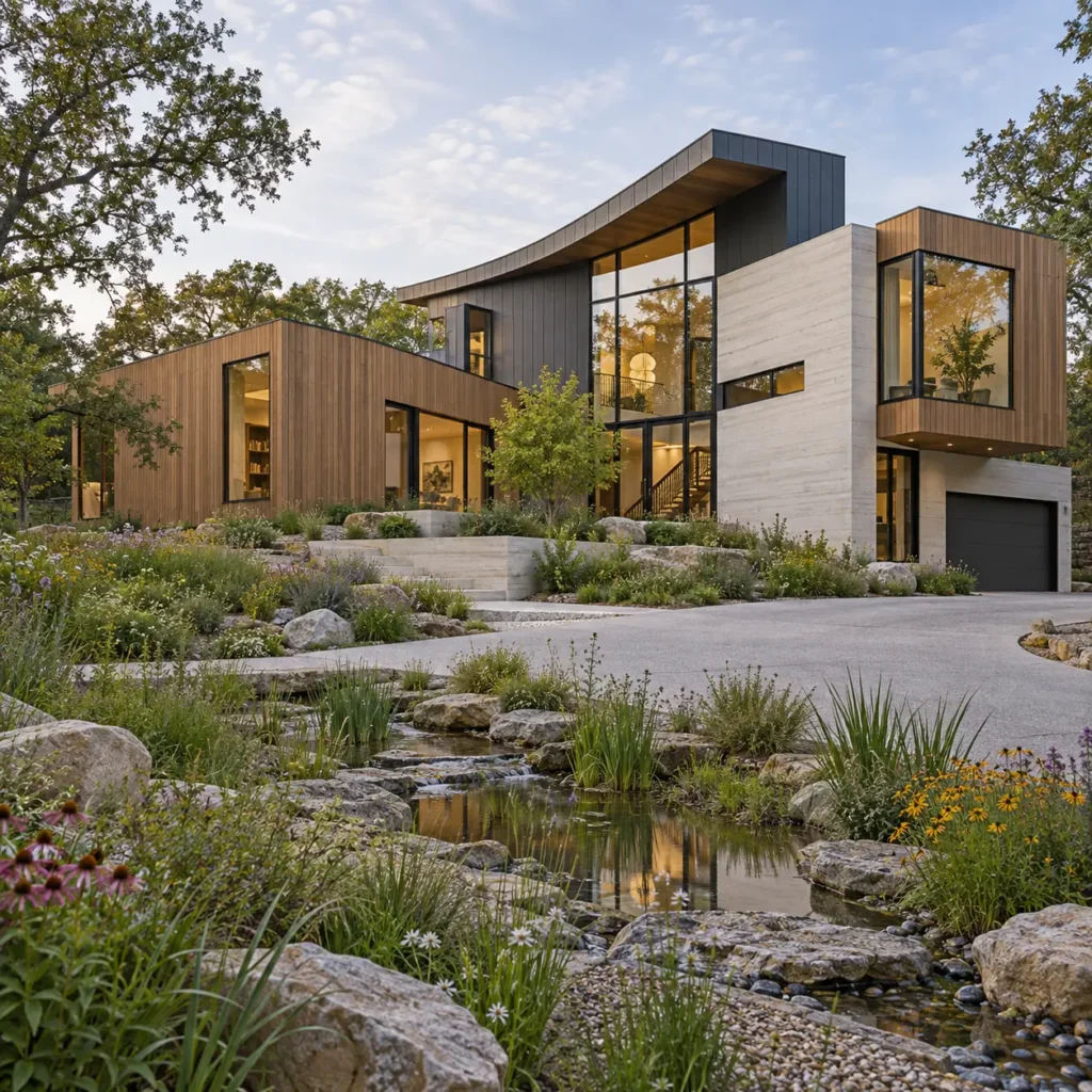Sculptural Timber Home with Rain Garden