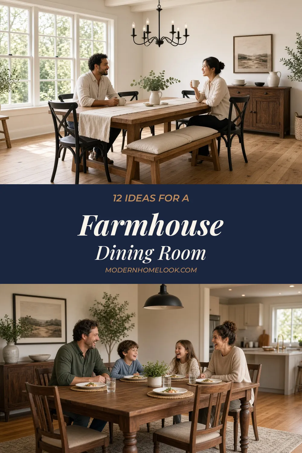 12 farmhouse dining room ideas that look expensive on a real budget, with a wood table, X-back chairs, and a black chandelier