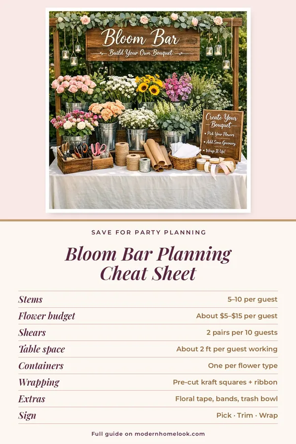 Bloom Bar Planning Cheat Sheet: Stems, Shears, Table Space and Budget Per Guest