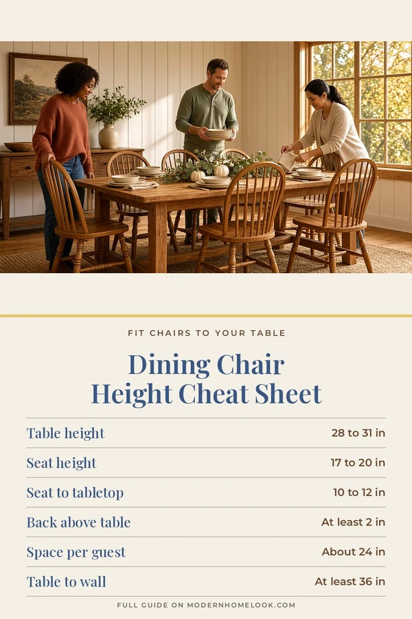 Dining Chair Height Cheat Sheet: Seat Height, Table Gap and Space per Guest