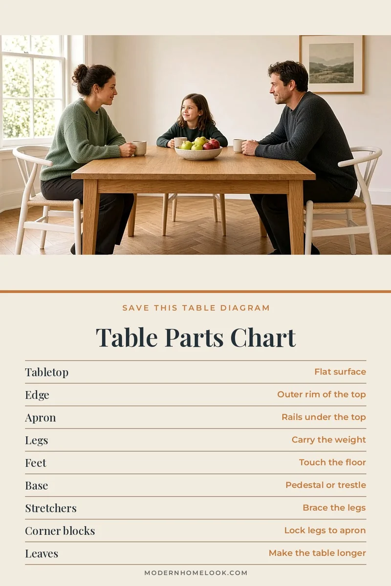 Table Parts Chart: 9 Names on a Simple Dining Table Diagram